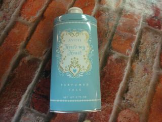 Vintage Avon Heres My Heart Perfumed Talc 2.  75oz Tin 3/4 Full