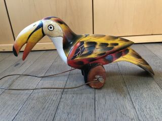 Hand Carved & Painted Wood Toucan Bird Folk Art 1995 Signed From Ecuador