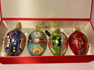 Joan Rivers Christmas Eggs Ornaments Set Of 4,  Elaborate Decor,  Multicolored