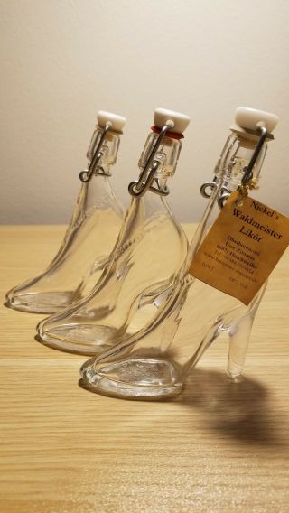 Set Of Three Glass Liquor High Heel Shoe Bottles