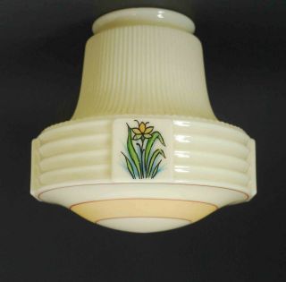 Vintage Art Deco Lightolier Custard Glass Ceiling Fixture Shade Globe Flowers