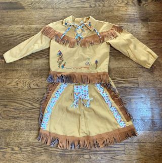 Vintage 50s Native American Girls Costume Halloween Walls Of Texas Sz 6 Fringe