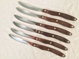Set Of 6 Cutco Steak Knives 59 Blade 3 1/2 " Classic Brown Swirl Handle Vintage