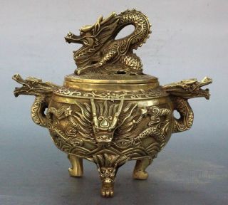 Vintage Brass Chinese Dragon Incense Burner