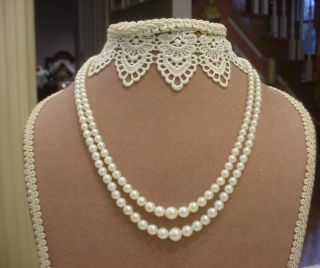 Vintage Double Strand Pearl Necklace W Sterling Silver Clasp