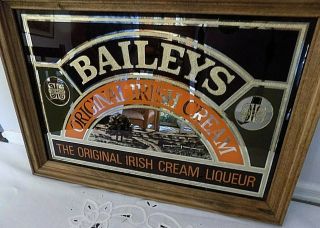 Vintage Bailey ' s Irish Cream Liqour Framed Mirror bar Sign 14 x 26 2