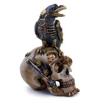 Steampunk Raven Crow On Skull Figurine 8 " High Resin Statue