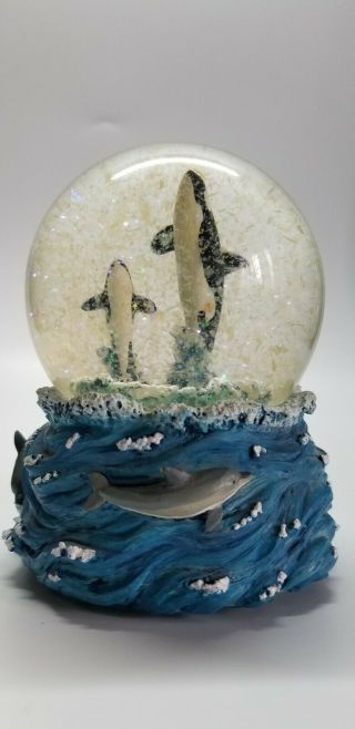 Orcas And Dolphins Snow Globe Music Box Handcrafted Plays 