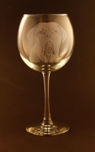 Etched Dogue De Bordeaux On Large Elegant Wine Glasses - Set Of 2