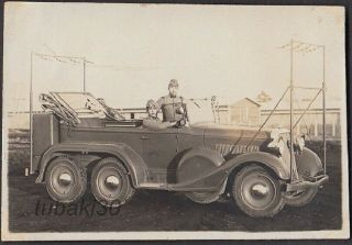 C22 Imperial Japanese Army Photo Soldiers On Military 6 Wheels Car