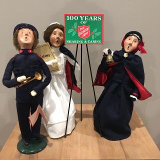Vintage 90s Byers Choice Salvation Army Carolers Bell Ringer Trumpet Nurse Stand 2