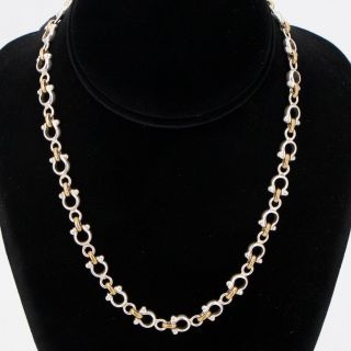 Vtg Sterling Silver & Brass Southwestern Horsebit Chain Link 17 " Necklace 39g