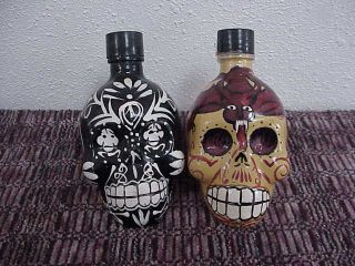 2 Kah Tequila 50 Ml Yellow & Black Devil Flames Skulls Bottles Day Of The Dead