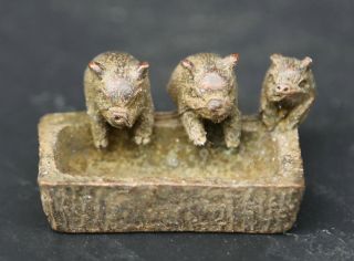 1.  8 " Collect Old Chinese Bronze Fengshui 12 Zodiac Animal Lovable 3 Pig Statue