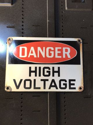 Vintage Danger High Voltage Porcelain Metal Sign 7 " X 10 " Authentic Gc