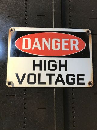 Vintage DANGER HIGH VOLTAGE Porcelain Metal Sign 7 