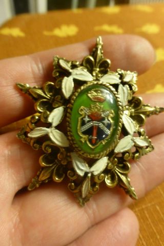 Vintage Brooch French Fleur De Lis Enamel Coat Of Arms Pin