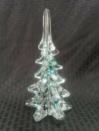 Heavy Solid Lead Green Crystal Glass Christmas Tree 8 1/2 " Tall Enesco Vintage