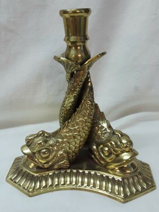Vintage 3 Fish Candlestick Holder - Brass Or Copper - 7 " Tall X 7 " Wide At Base