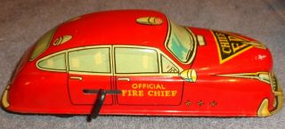 Vintage Marx Official Fire Chief Tin Litho Wind Up Toy Car - Made In Usa