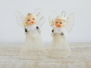 Vintage Holt Howard Fairy Angel Christmas Ornaments Ceramic & Tulle Set Of 2