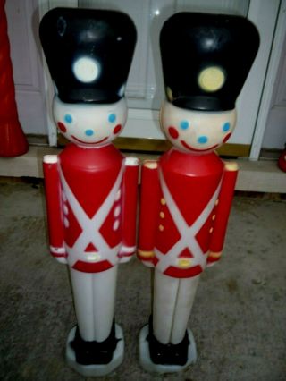 Two 1980s Blow Mold Soldiers Black Hat Empire Plastic Lighted Christmas