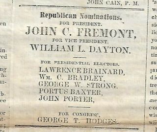 John C.  Fremont Republican Ballot - Discovery Of A Negro Revolt In Arkansas.  1856