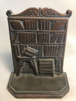 Pv03484 Vintage Book End Single - Figural Copper Plated Bookcase & Stack Of Books
