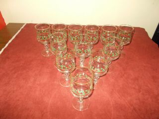 12 Vintage 1987 Arbys Christmas Holly Berry Glasses Wine Goblet Bows Libbey Gold