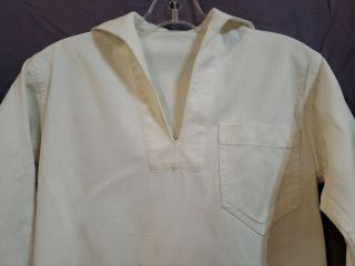 Vtg 40s WW2 WWII US Navy Stenciled White Denim Pullover Jumper Named Shirt 2