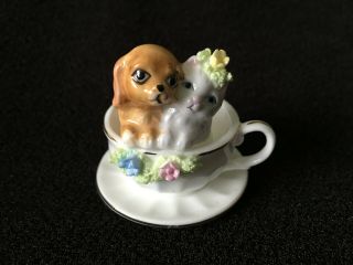 Vintage Napcoware Napco Mini Figurine Kitten Puppy Dog Teacup Bone China 2 "