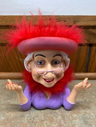 Red Hat Society Bust Lady Figurine Red Feathers
