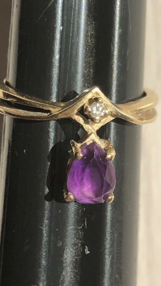 Vintage 14kt.  Solid Gold Ring With Amethyst And Diamond