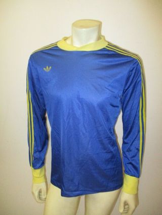Vintage 1970s 1980s Adidas Jersey Goalkeeper Shirt Blue Made In France Size M/l