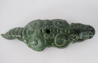 Qing Dynasty Deep Green Jade Figure Of A Crocodile Pendant Or Incense Burner