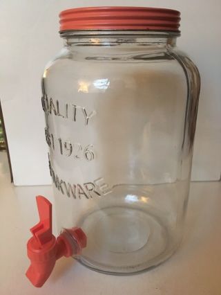 Old Antique Vintage Glass Drink Dispenser Bottle Jar With Cap/spout Dated 1926