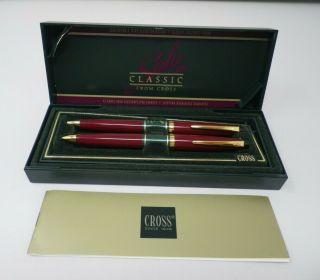 Cross Pen And Pencil Set 801 - 4 Red Solo Classic In Plastic Case Bp,  0.  5 Pencil