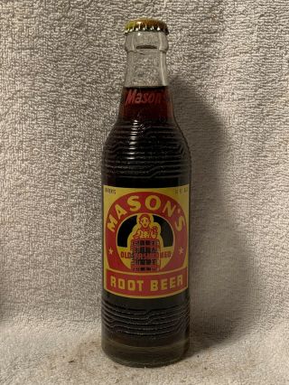 Full 10oz Mason’s Root Beer Acl Clear Glass Soda Bottle Chicago,  Illinois