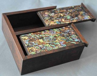 Collectable Handwork Decor Boxwood Inlay Beauty Shell Auspicious Old Jewelry Box