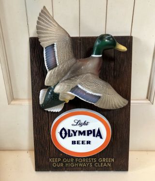Vintage 1960’s Olympia Light Beer Mallard Duck Sign