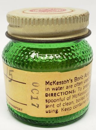 Vintage McKesson Boric Acid Powder Empty Green Glass Bottle Jar Small 1oz size 2