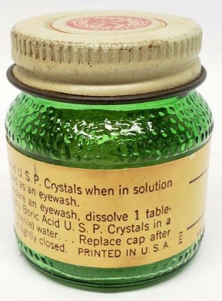 Vintage McKesson Boric Acid Powder Empty Green Glass Bottle Jar Small 1oz size 3