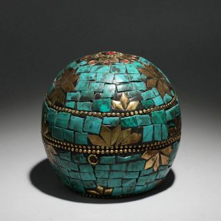 Collect China Old Bronze Inlay Turquoise Hand - Carved Delicate Noble Jewelry Box