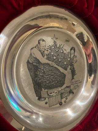 Franklin Sterling Silver " Trimming The Tree " Norman Rockwell Plate 1973