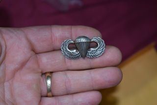 World War Ii U.  S.  Army Paratrooper Jump Wings Sterling Silver Airborne Pin - Back2