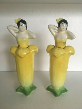 Vintage Pair Germany Art Deco Porcelain Half Doll Figural Perfume Bottles