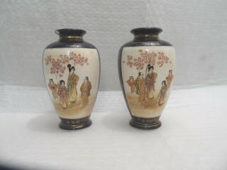 Very Fine Antique Japanese Satsuma Signed Hand Painted Vases.