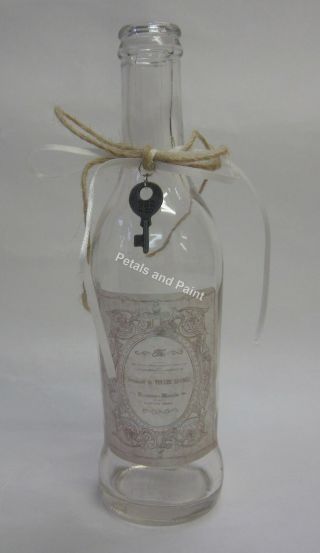 Decorative Glass Bottle With Key In French Provincial Rustic Country Style