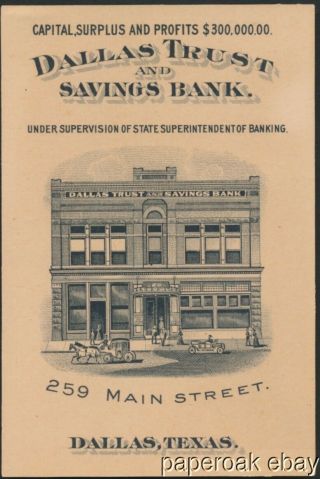 1909 Dallas Trust & Savings Bank Dallas,  Texas Pocket Calendar