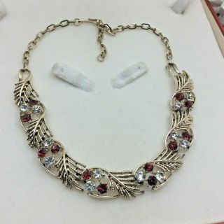 Vintage Coro Jewellery Ruby & Clear Rhinestone Gold Tone Cocktail Necklace